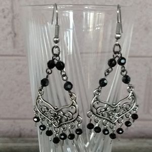 Black Crystal on Silver Tone 'Senorita' Earrings